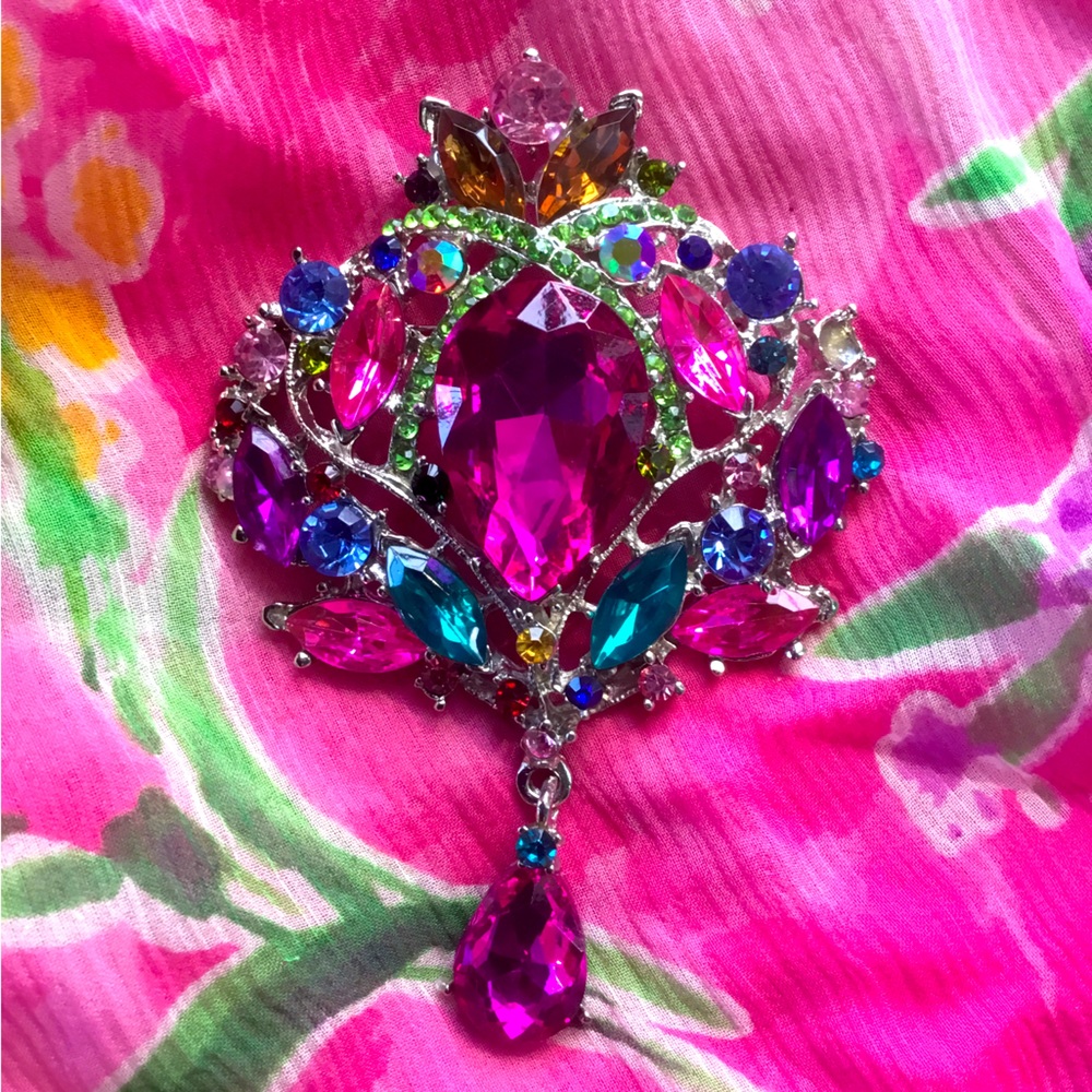 Blue Purple Fuchsia Pink Rhinestone Crystal Brooch Pin   🌸NEW 🌸  💜💙💝